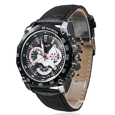 Mens Smart Black Leather Band Analog Quartz Watch